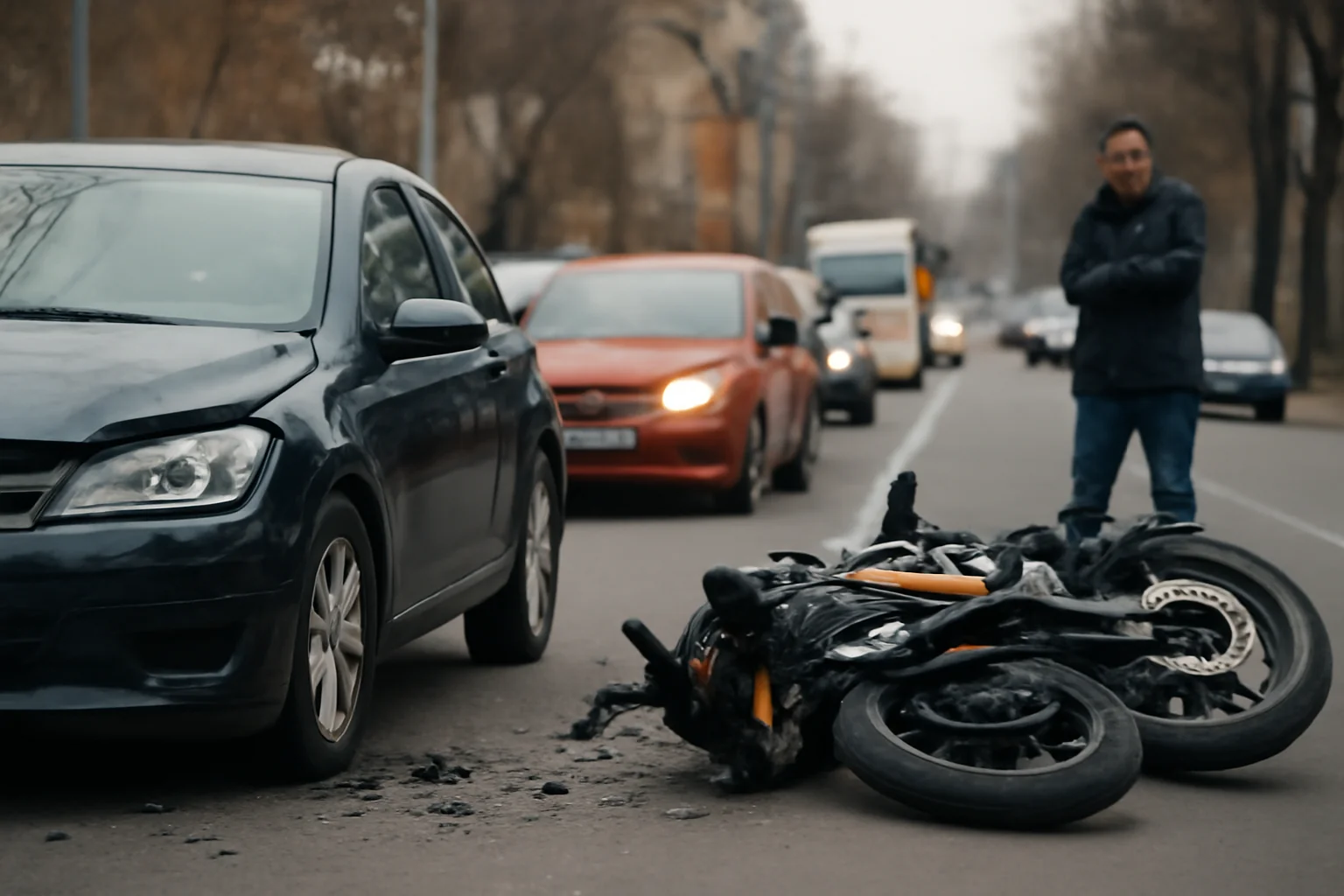 Accident pe strada 13 Decembrie: autoturism și motocicletă colidează