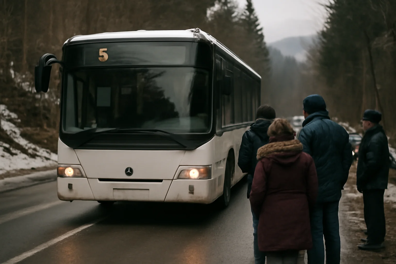 Autobuz RATBV blocat de zăpadă pe drumul Brașov – Poiana Brașov