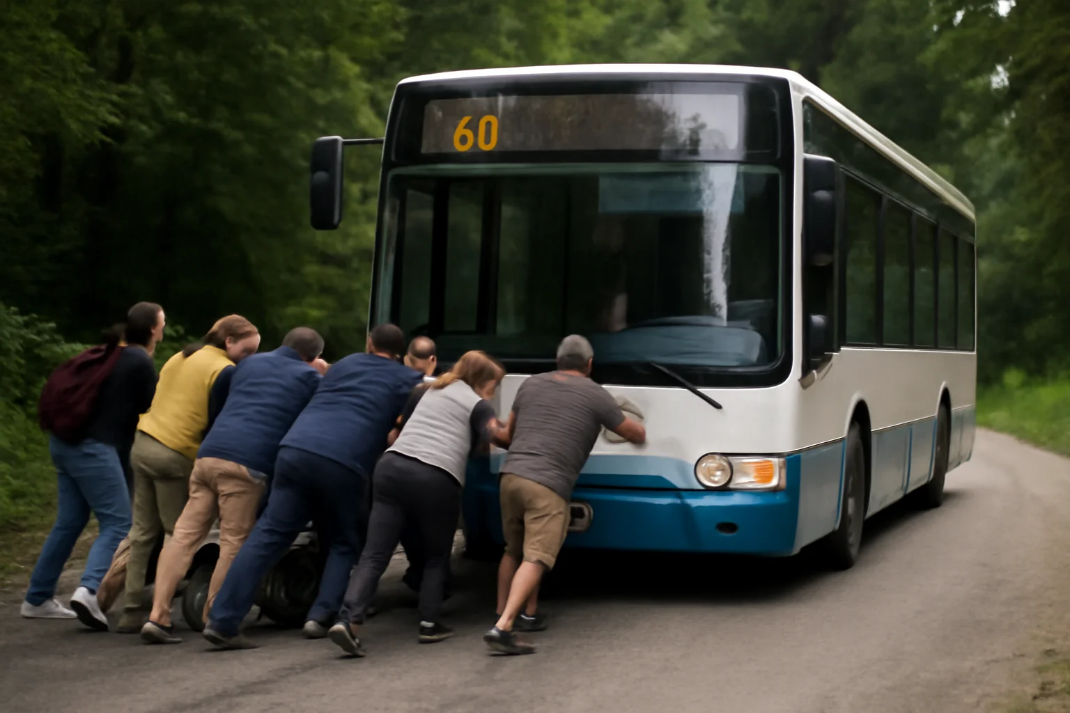 Autobuz RATBV defect pe Drumul Poienii la Brașov, mutat de pe carosabil cu ajutorul turiștilor