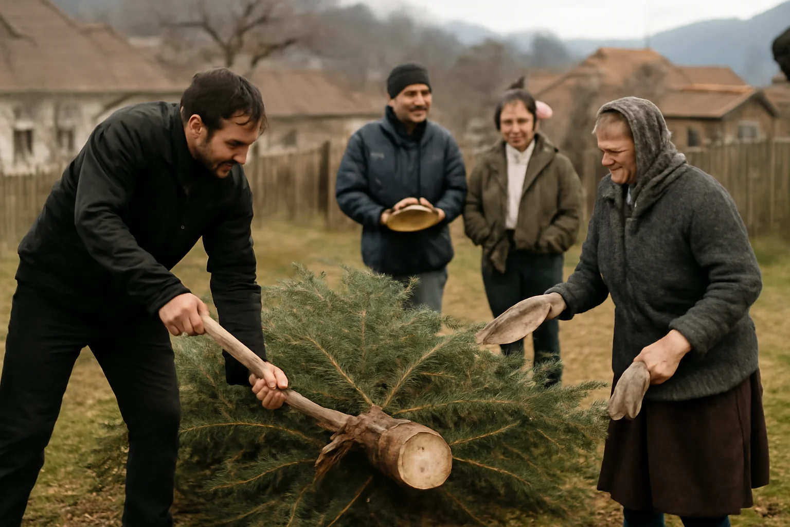 bradul de Crăciun este transformat în lemne de foc pentru o familie nevoiașă