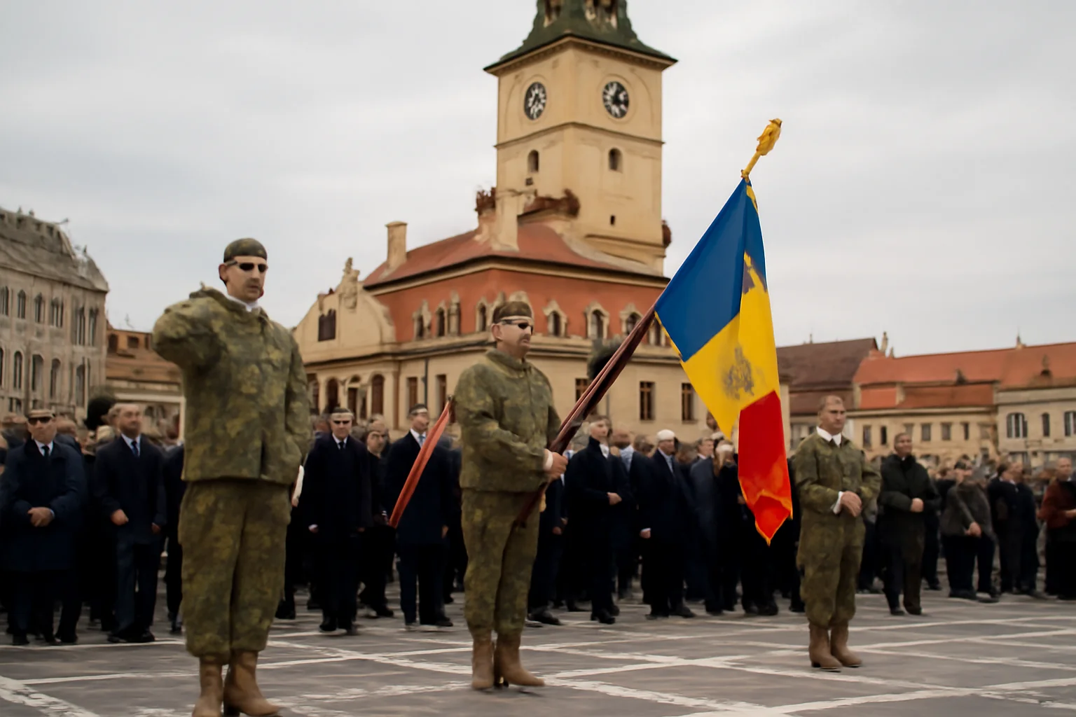 Ceremonie oficială de Ziua Unirii Principatelor în Piața Unirii din Brașov, pe 24 ianuarie