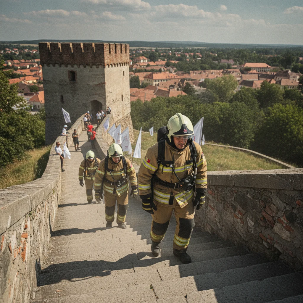 Pompieri ISU Brașov urcă 210 trepte cu 35 kg la Competiția SCĂRI