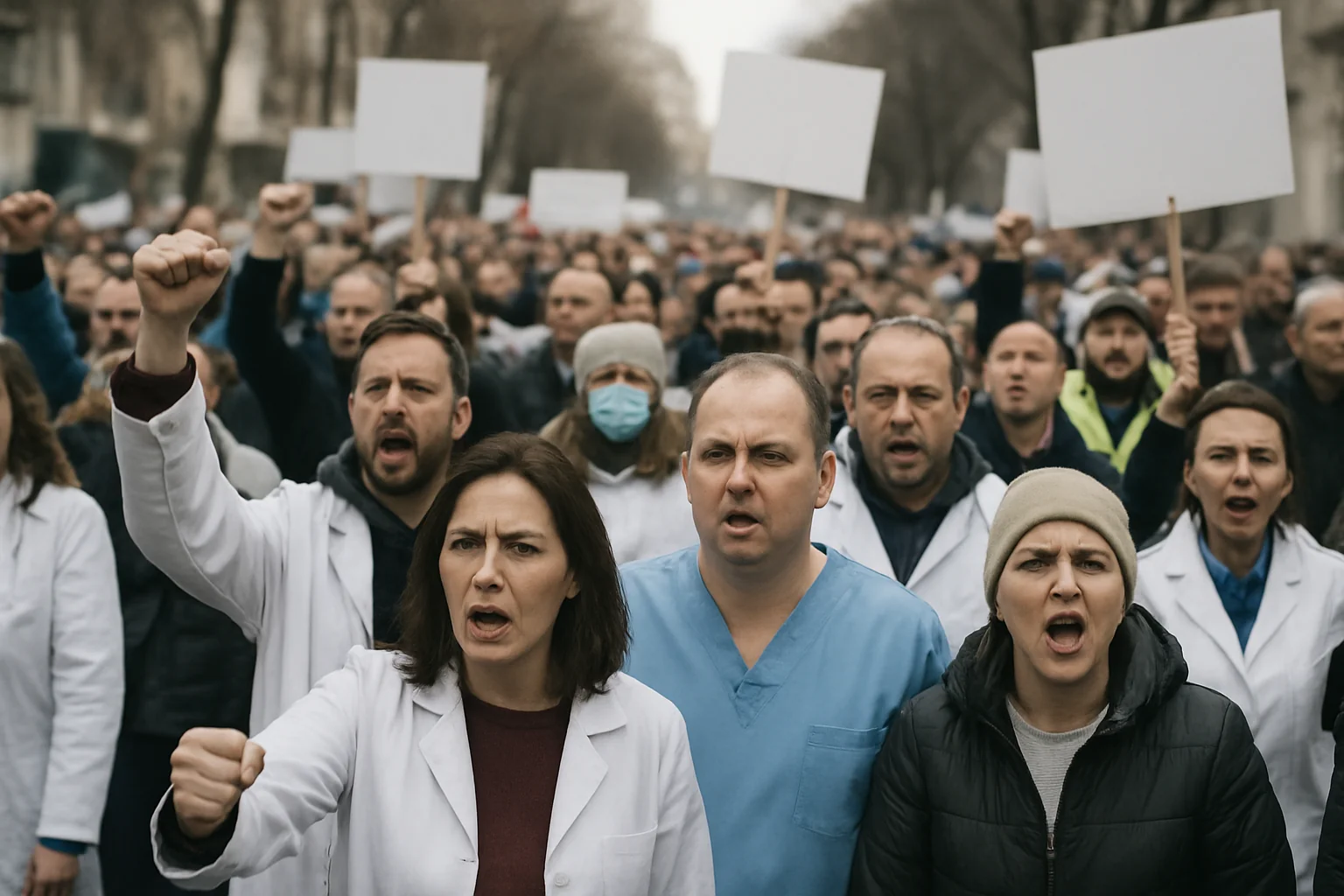 Protest masiv în București: Angajați din sănătate cer retragerea legii salarizării