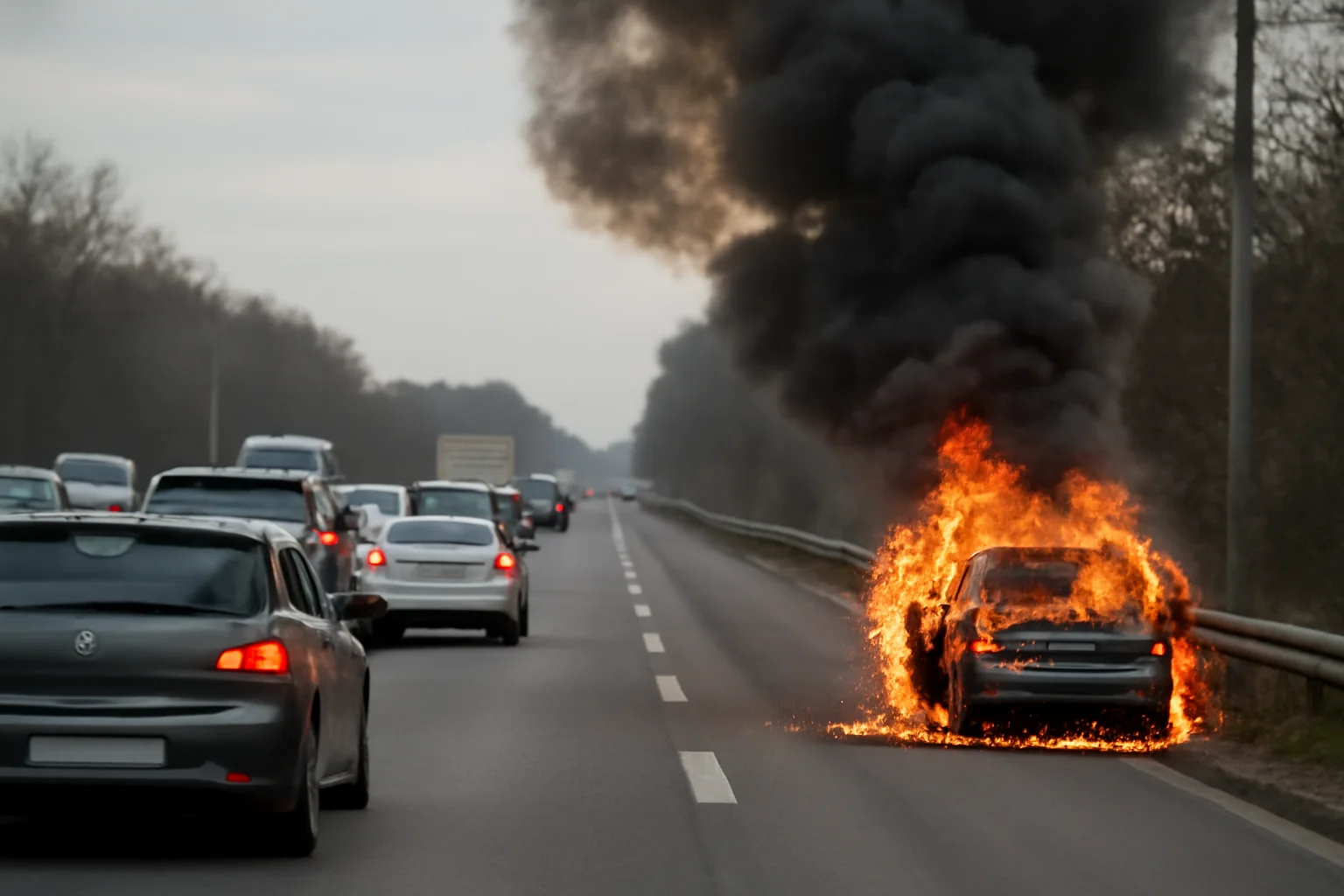 Trafic dat peste cap pe DN1, între Brașov și Ploiești, după incendiul unui autoturism în mers