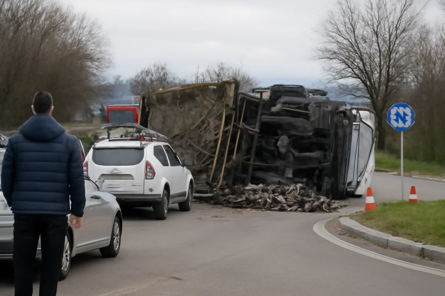 Traficul paralizat pe Centura Brașov din cauza camionului răsturnat