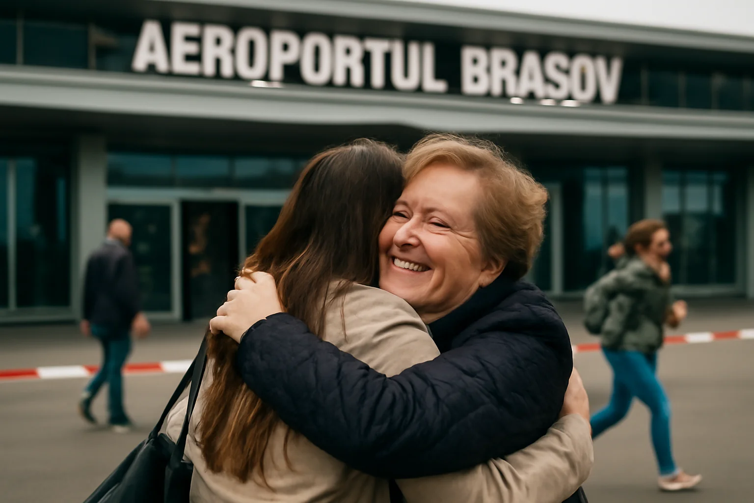 VIDEO / Moment emoționant pe Aeroportul Brașov la întoarcerea acasă a unei femei din Codlea